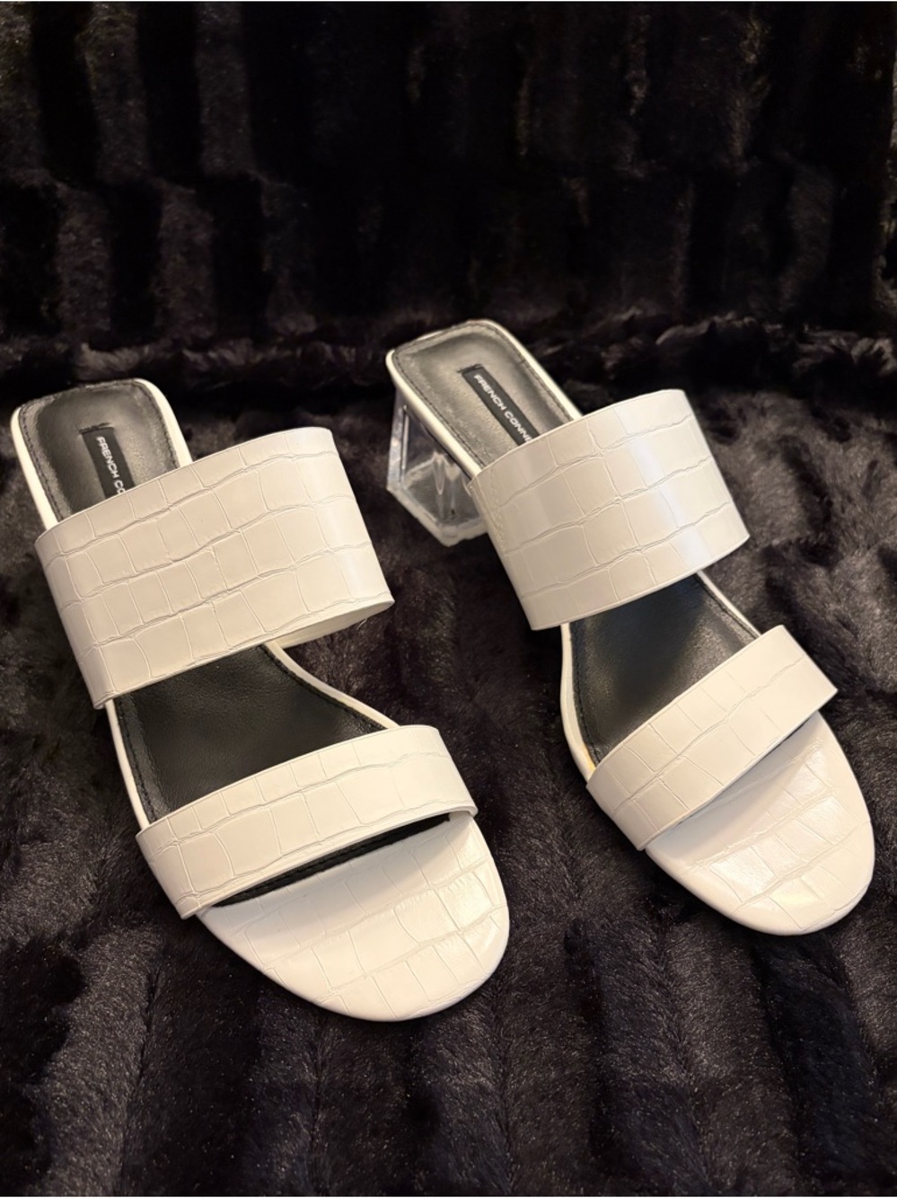 French Connection White Croc-Embossed Sandals